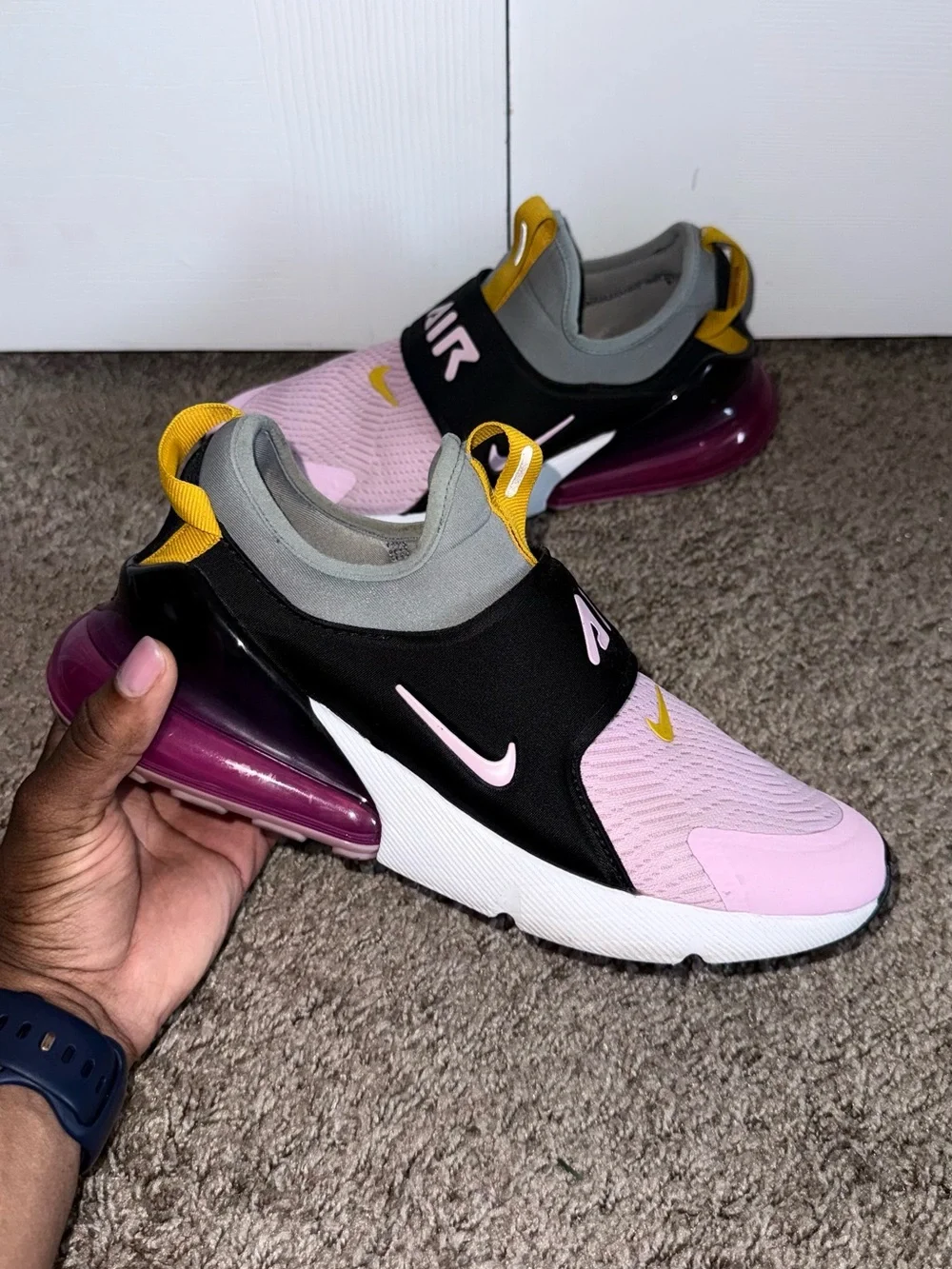 Nike Kids Air Max 270 Slip-On Sneakers - Pink, Yellow, Black